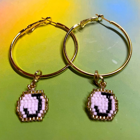 BEADED INITIAL HOOP EARRINGS- "J" - Picture 2 of 3